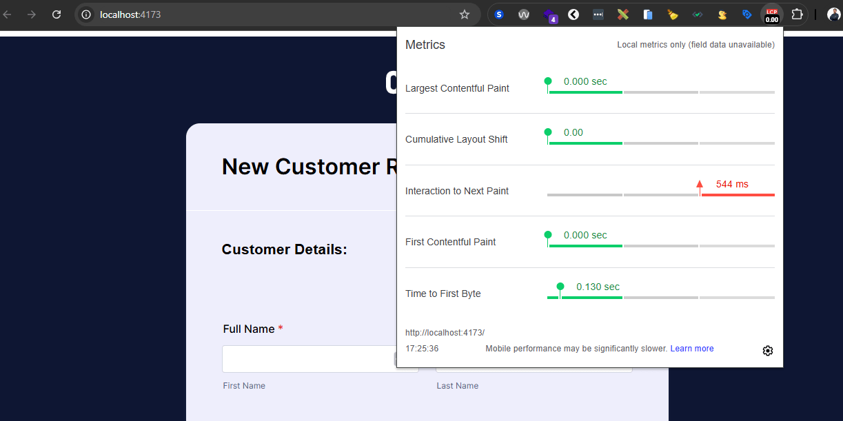 Core Web Vitals chrome plugin