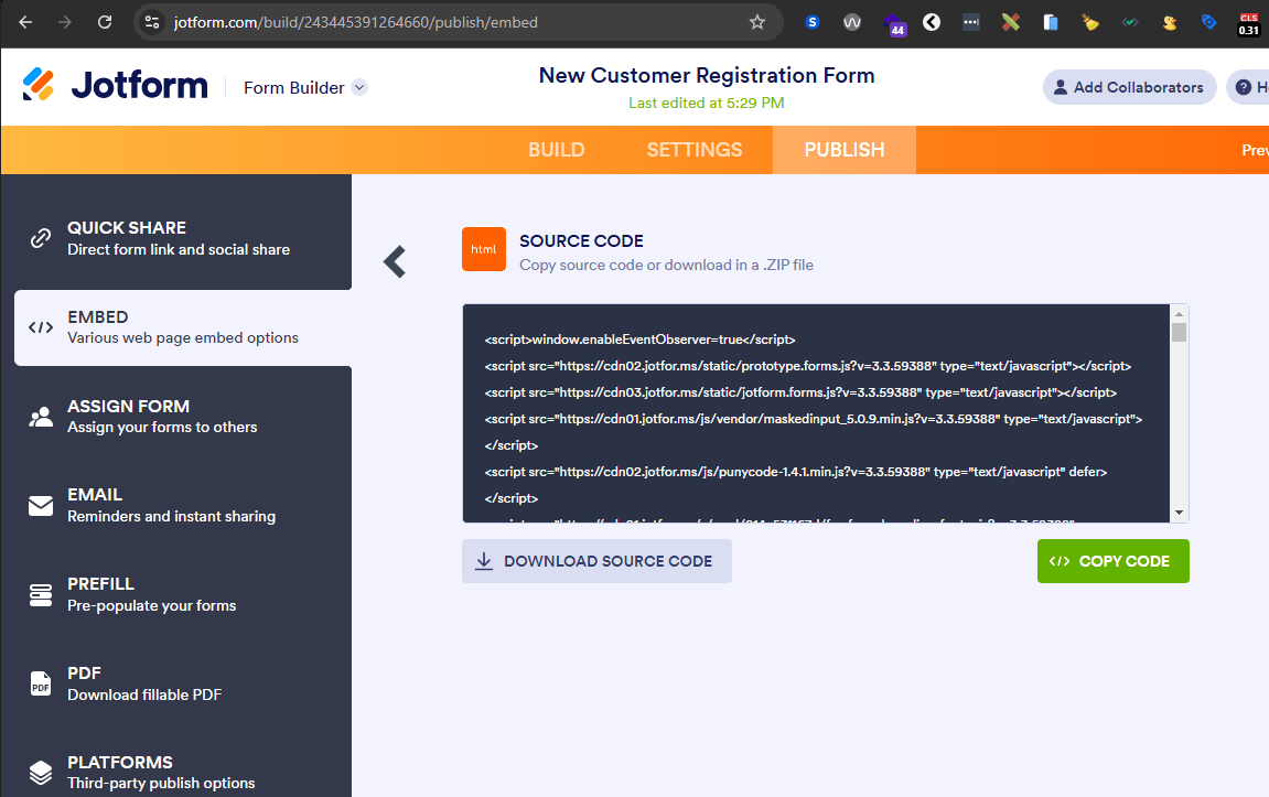 Copy the source code form