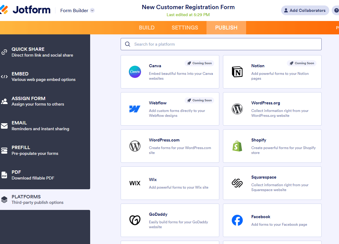 Third-party publishing options available