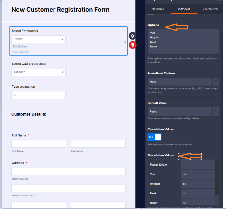 Drop down example