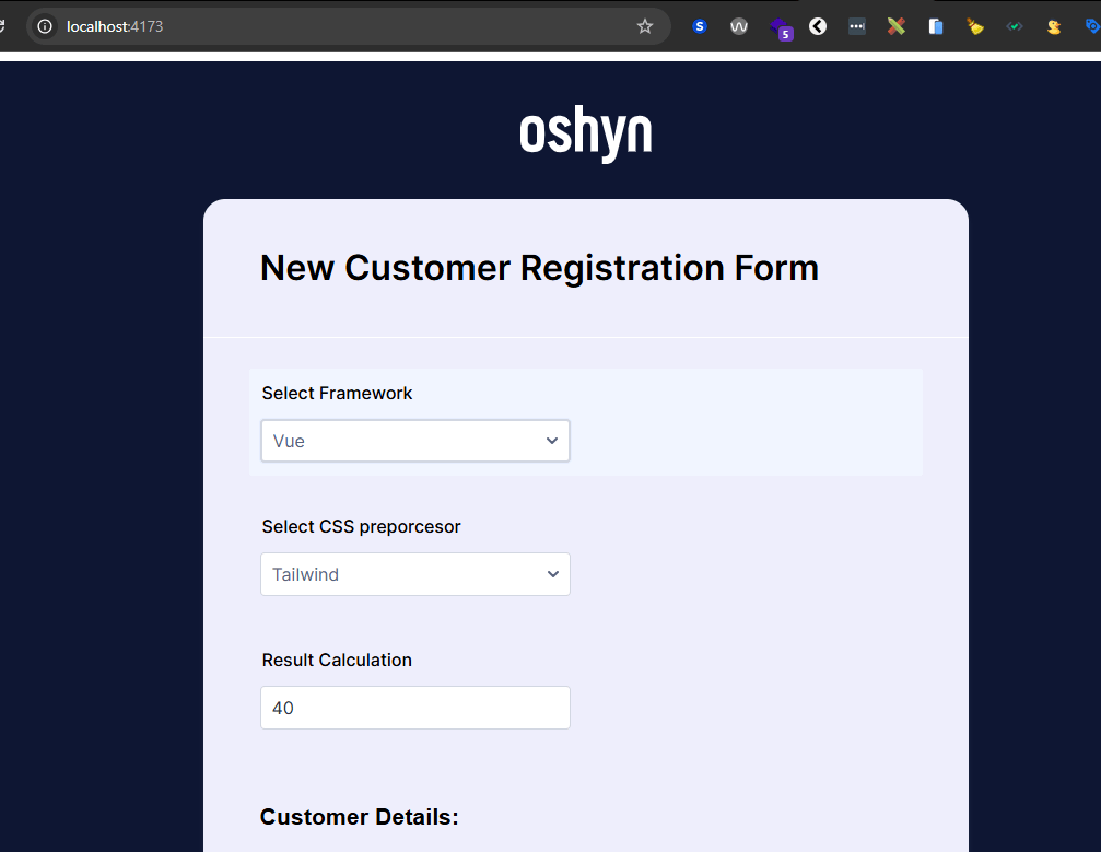 Calculation results-New Customer Registration Form