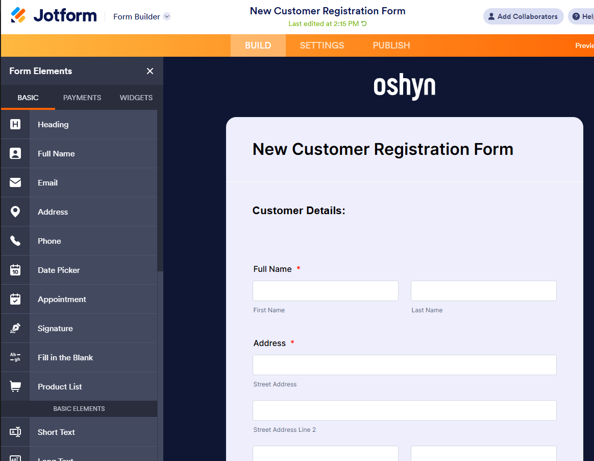 Add form elements page