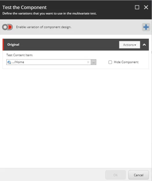 Test the component dialog box