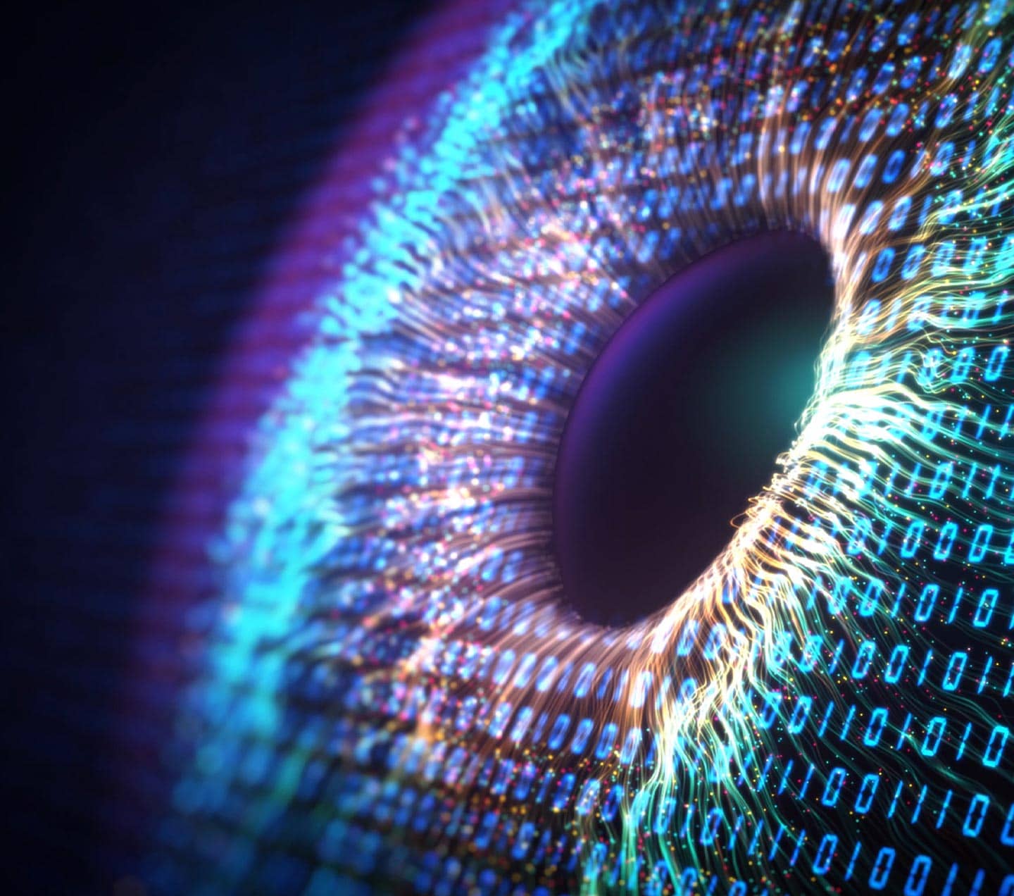 Human multicolored Eye representing AI intelligence