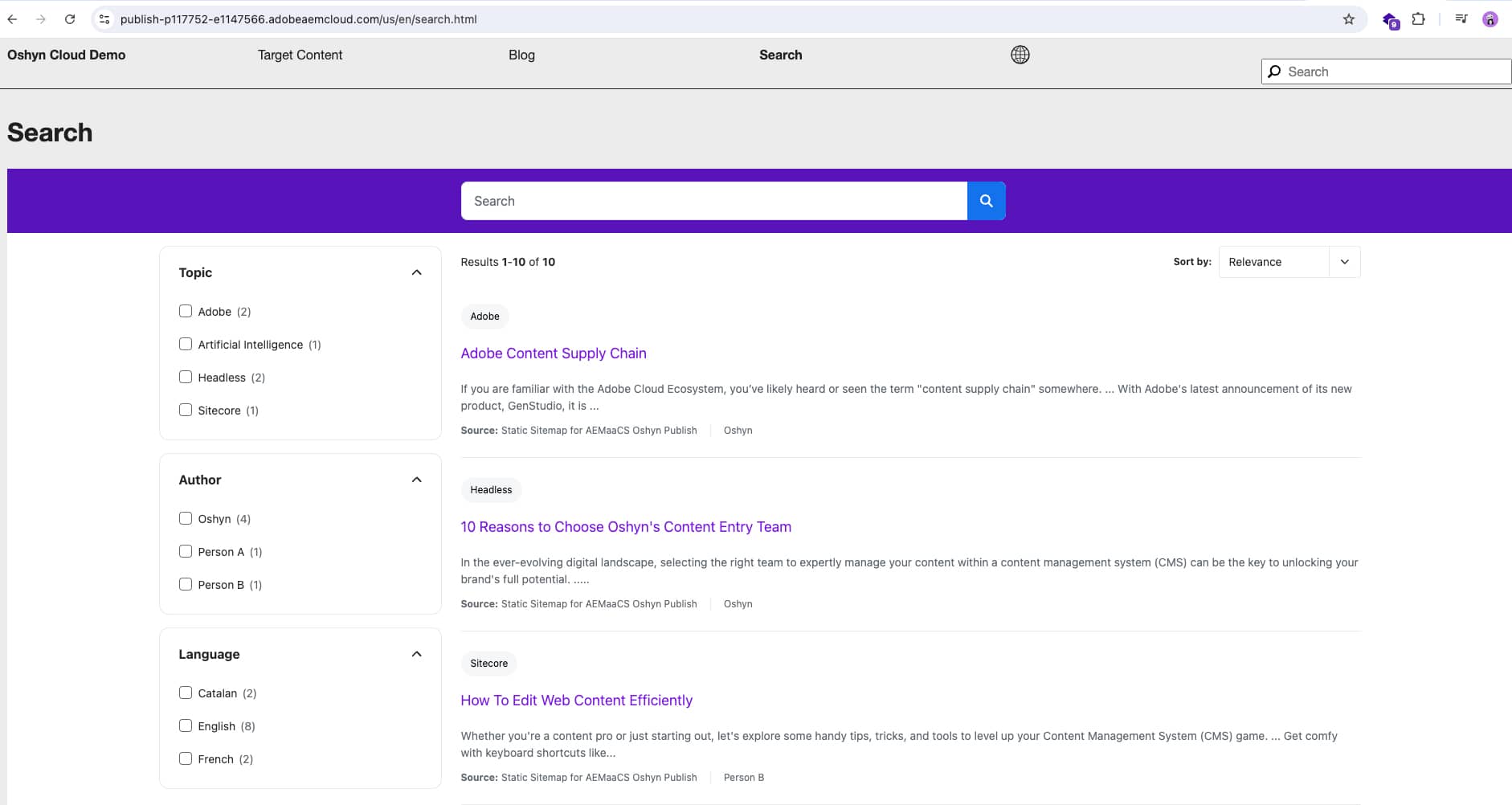 Search Page using Coveo Search Builder