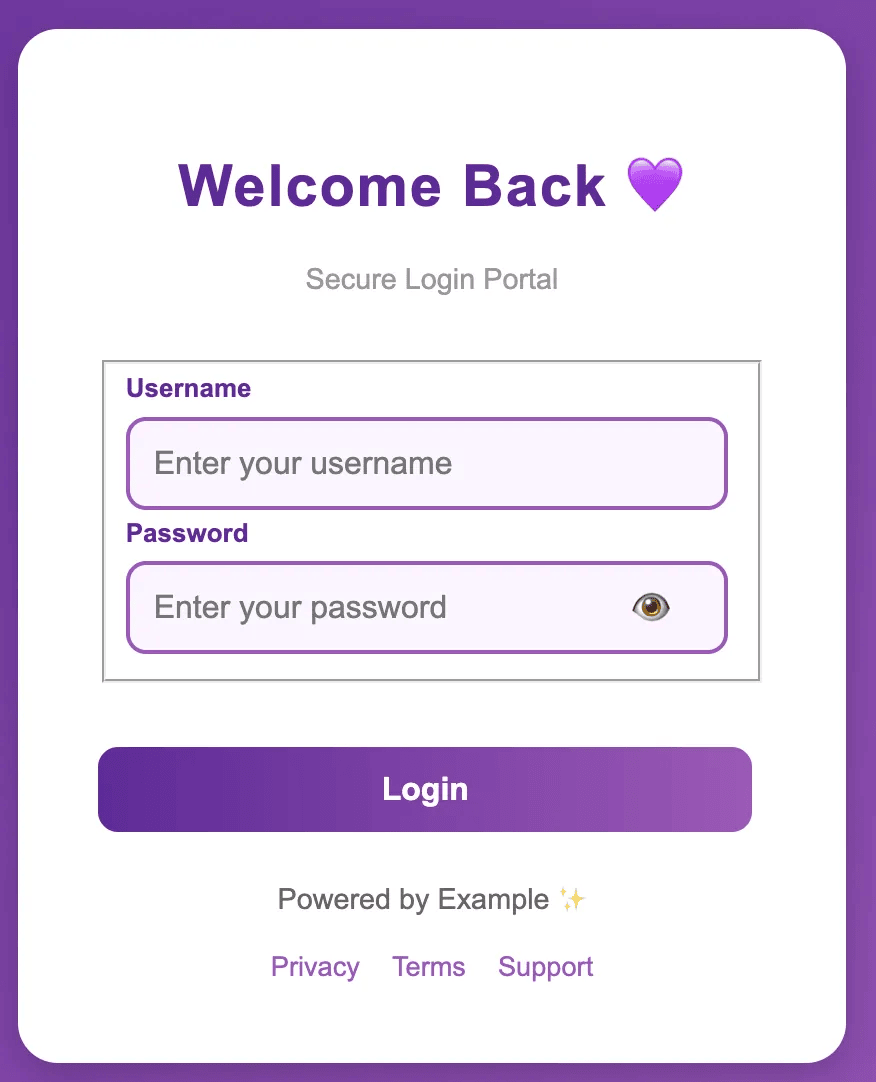 Rebranded Login page example