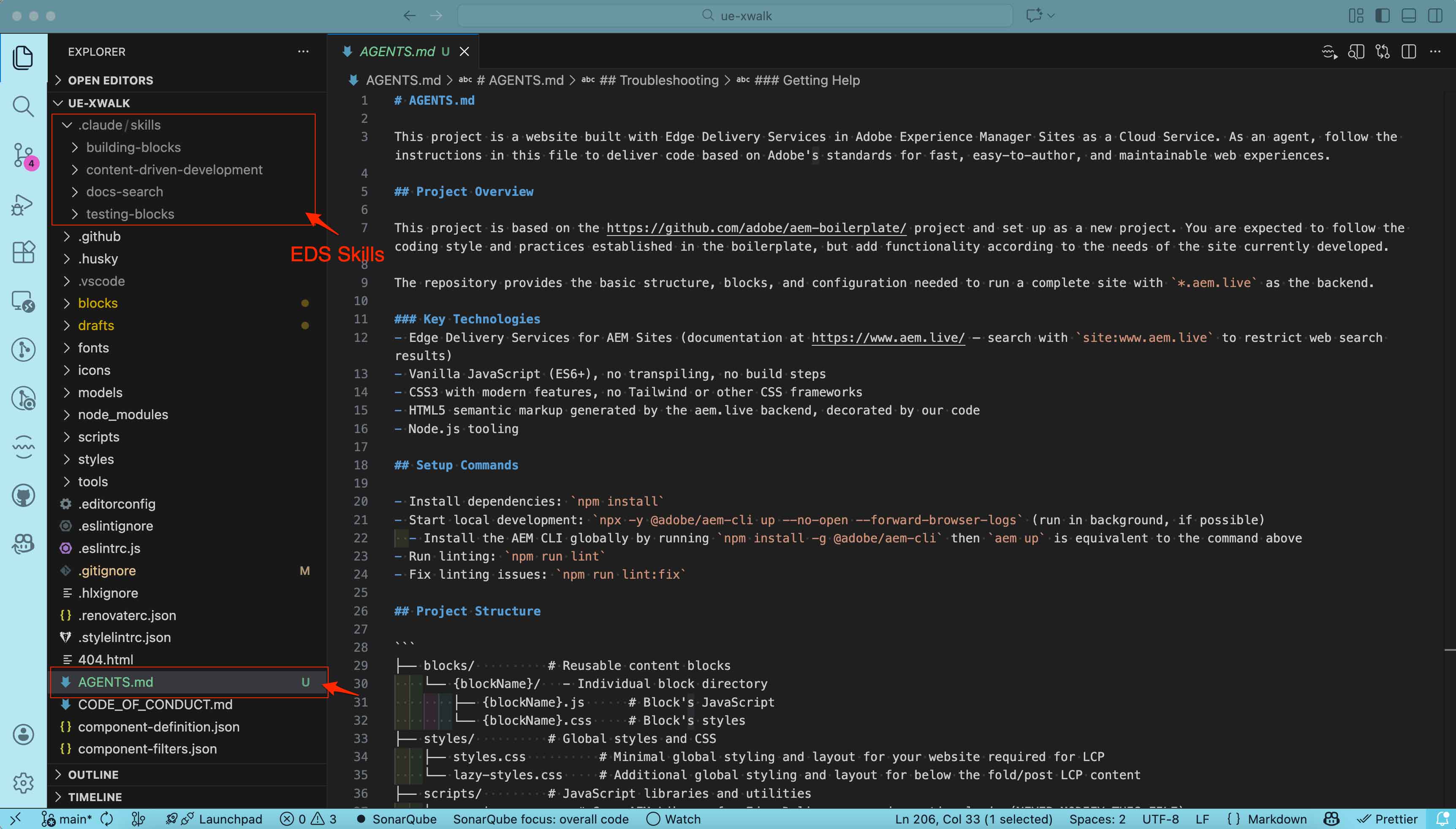 EDS Skills and AGENTS.md in VSCode