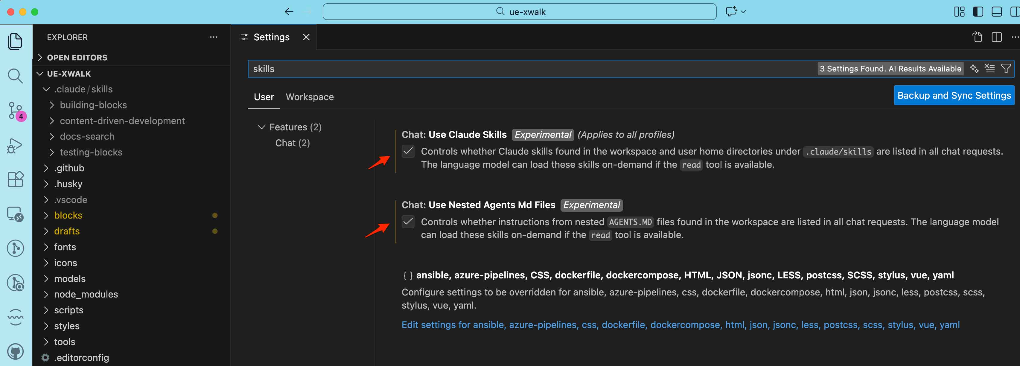 Enabling Skills in VSCode