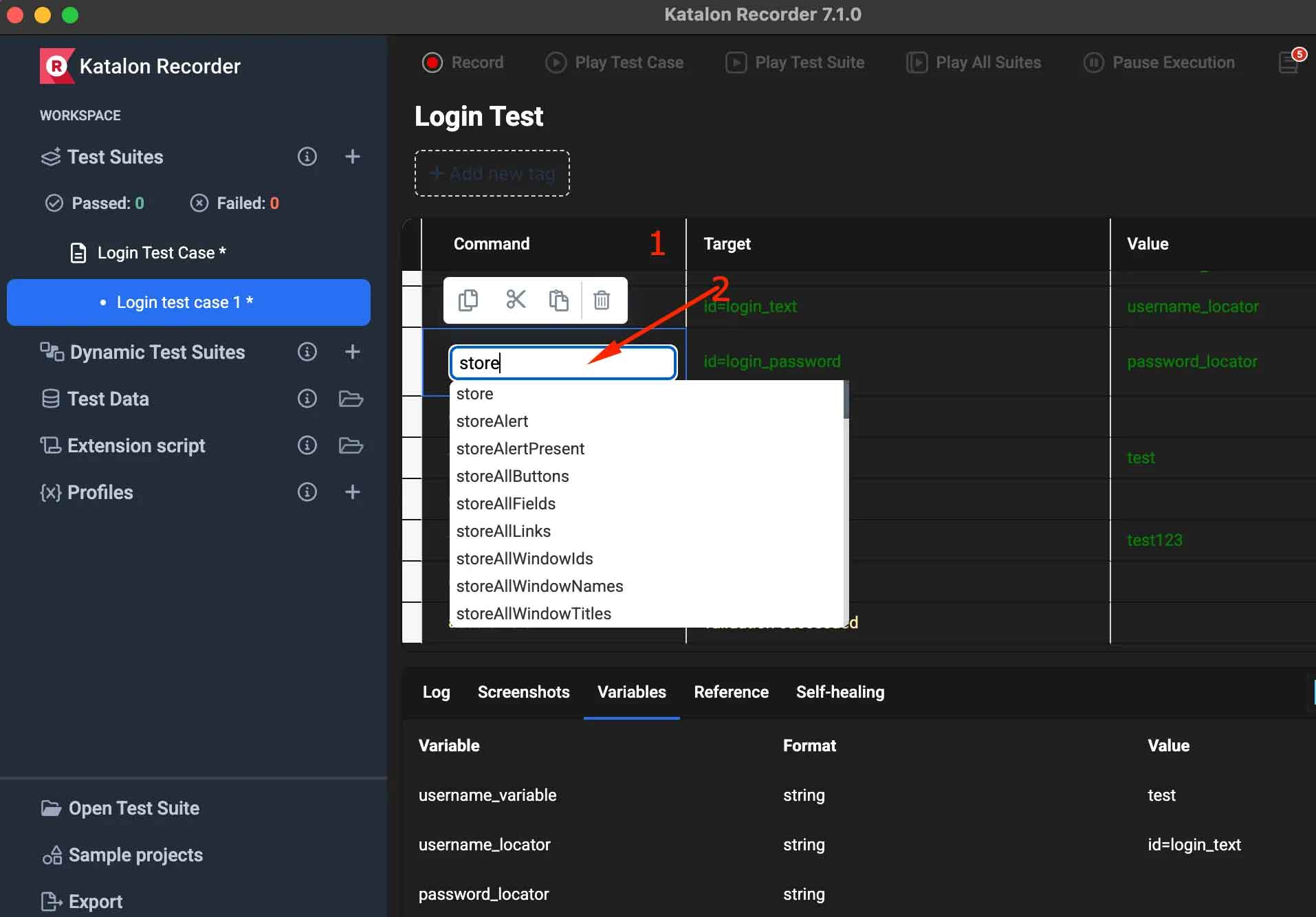 Add a store command manually
