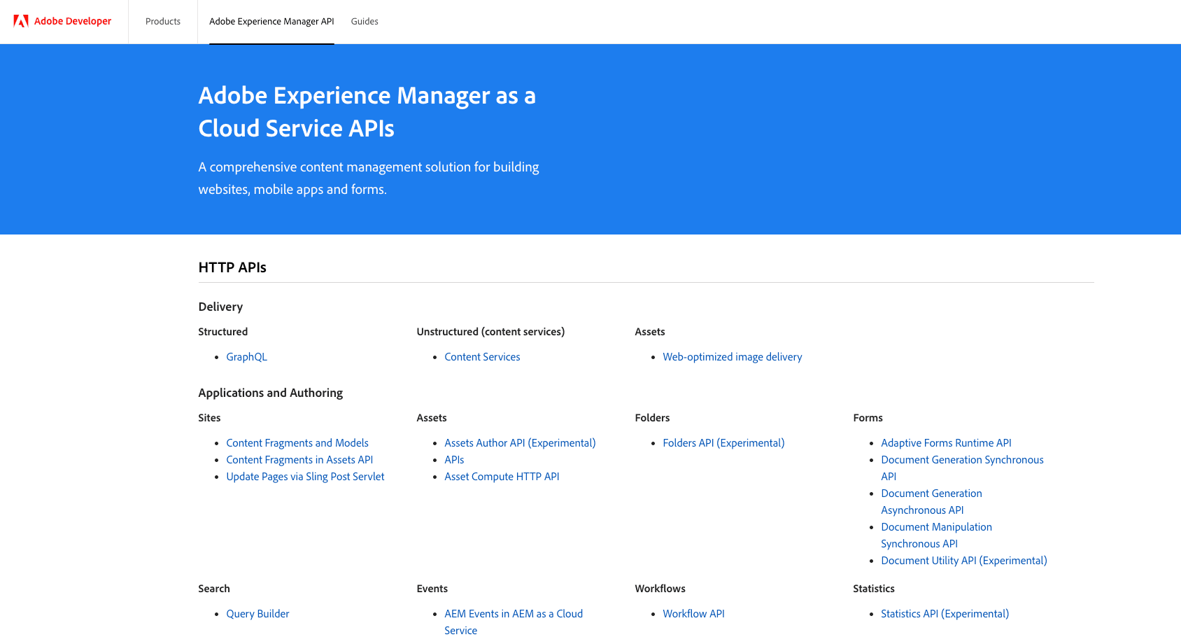 APIs available for Adobe Experience Manager