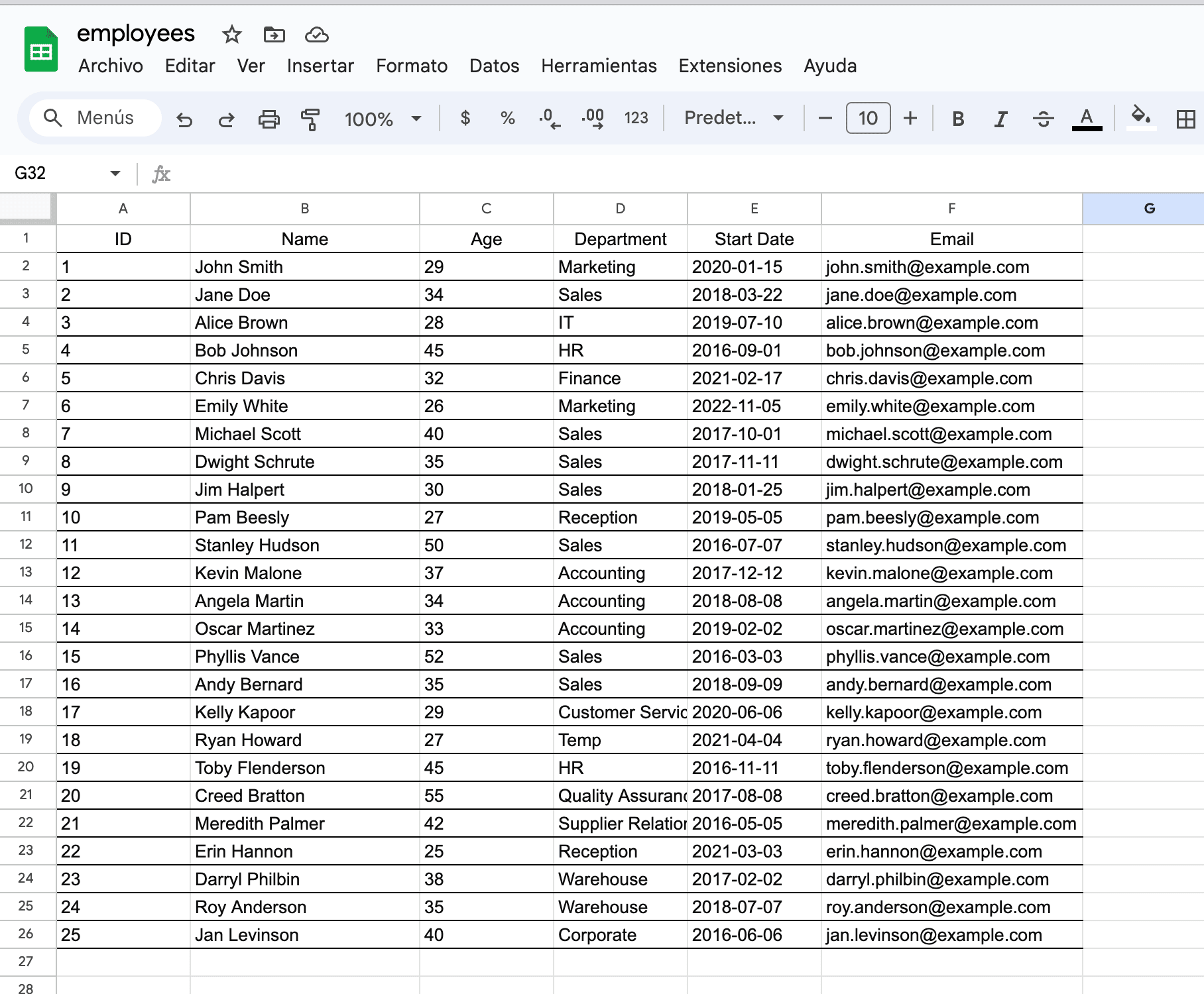 Spreadsheet with raw data