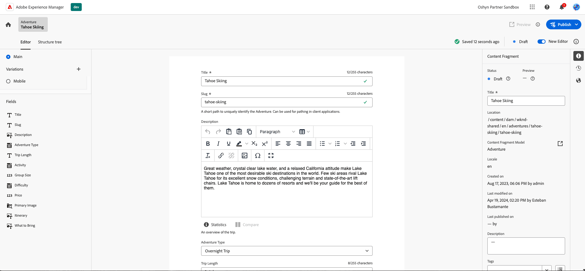 Content Fragment New Editor for AEMaaCS