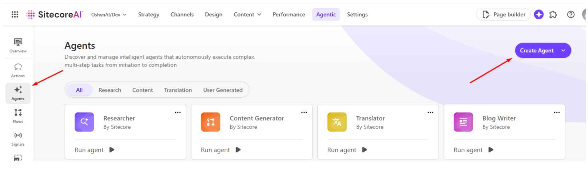Create agents screen