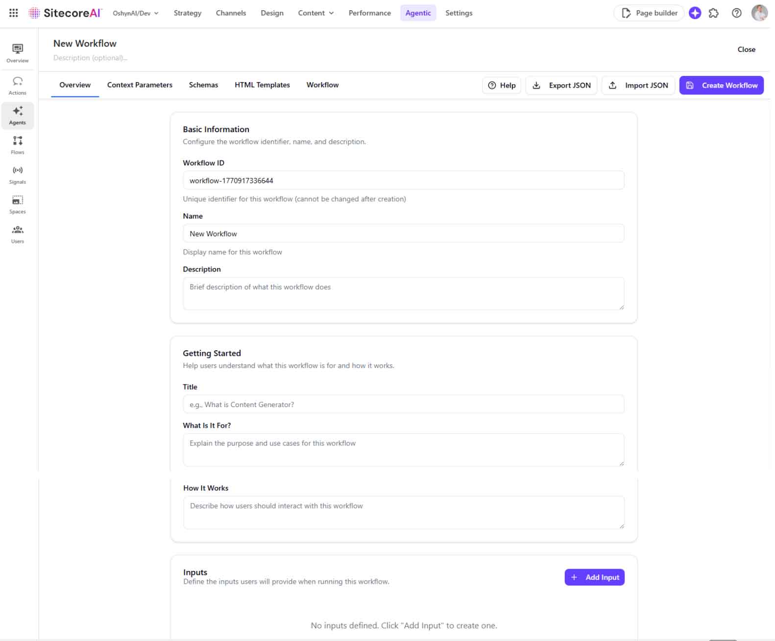 New Workflow screen