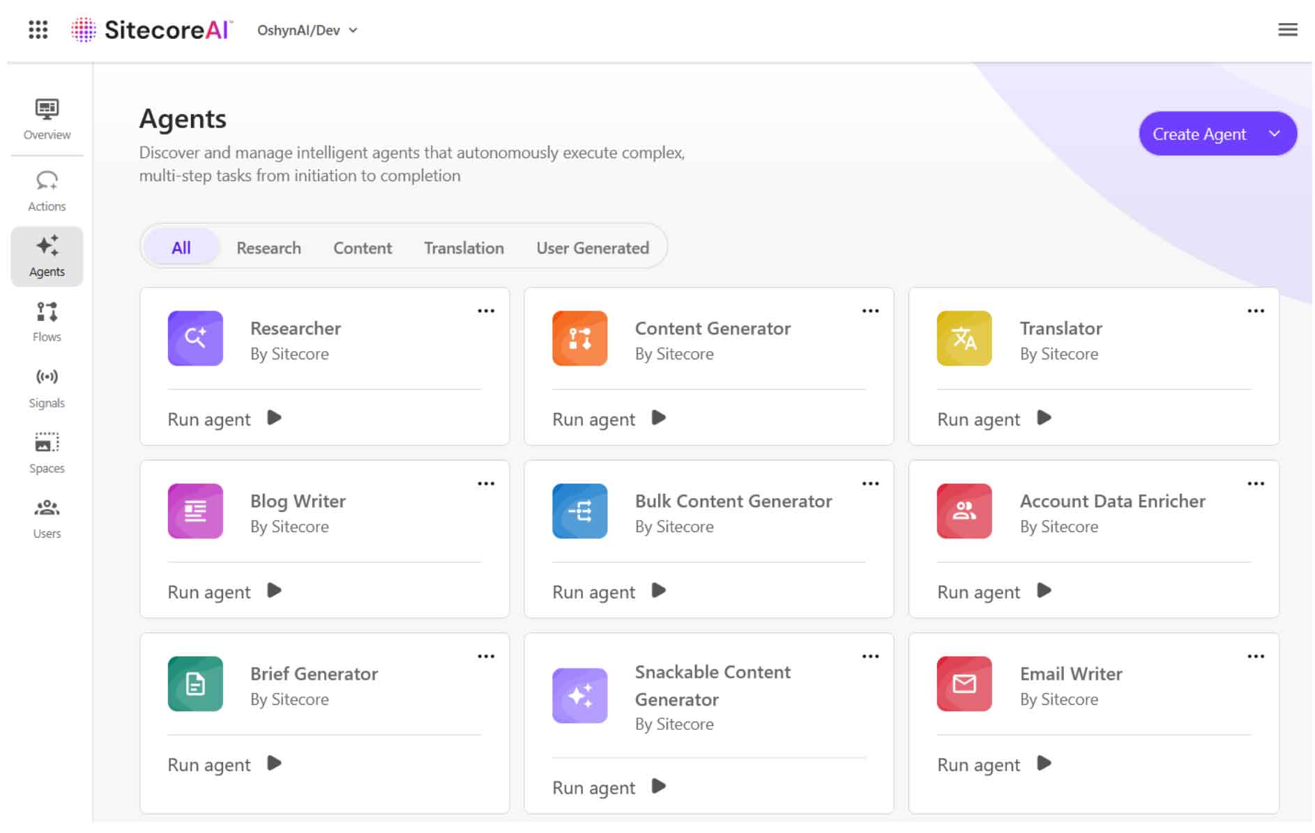 Agents screen