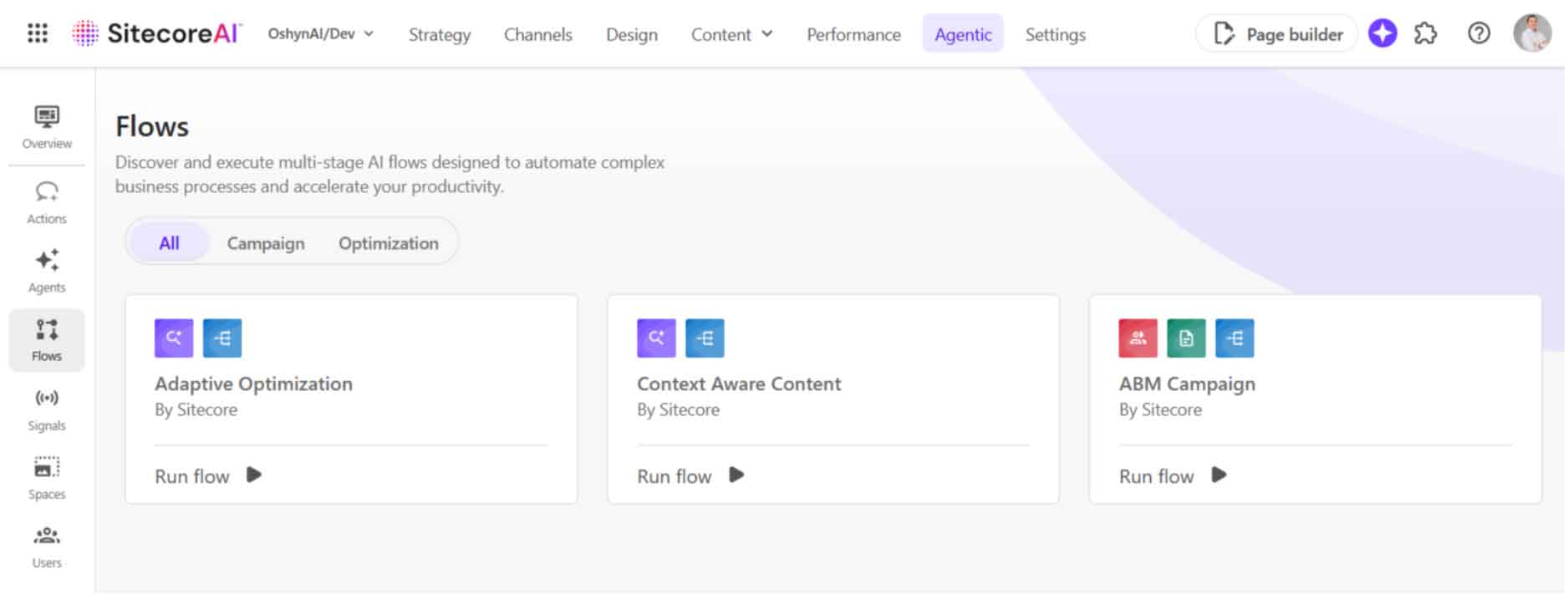 Flows screen