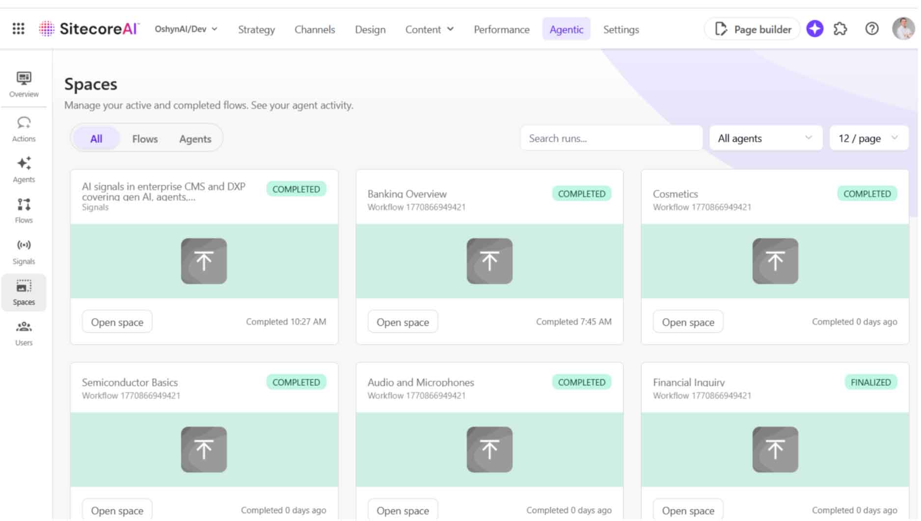 All spaces screen