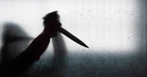 Shadow of hand holding big sharp knife