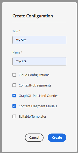 Creation of a new Project Configuration
