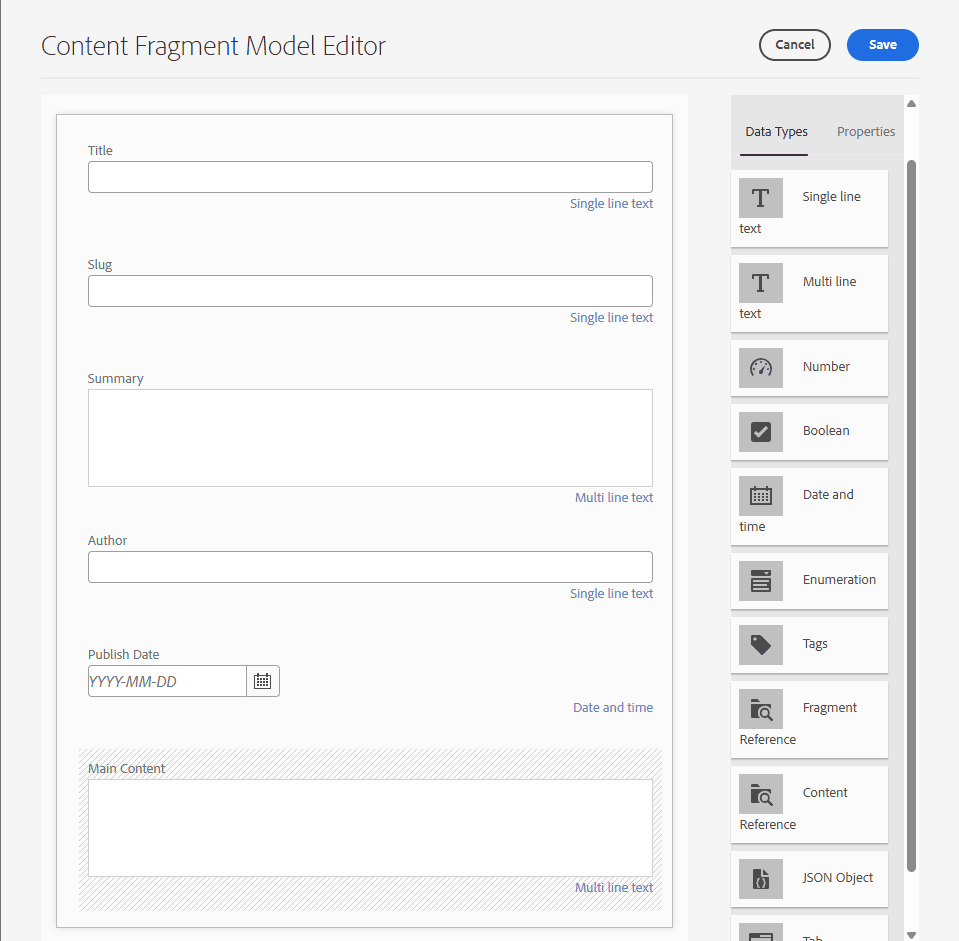 Content Fragment Model Editor