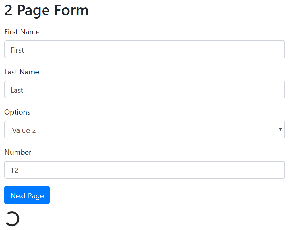 Page 1 of 2-page form with loading animation