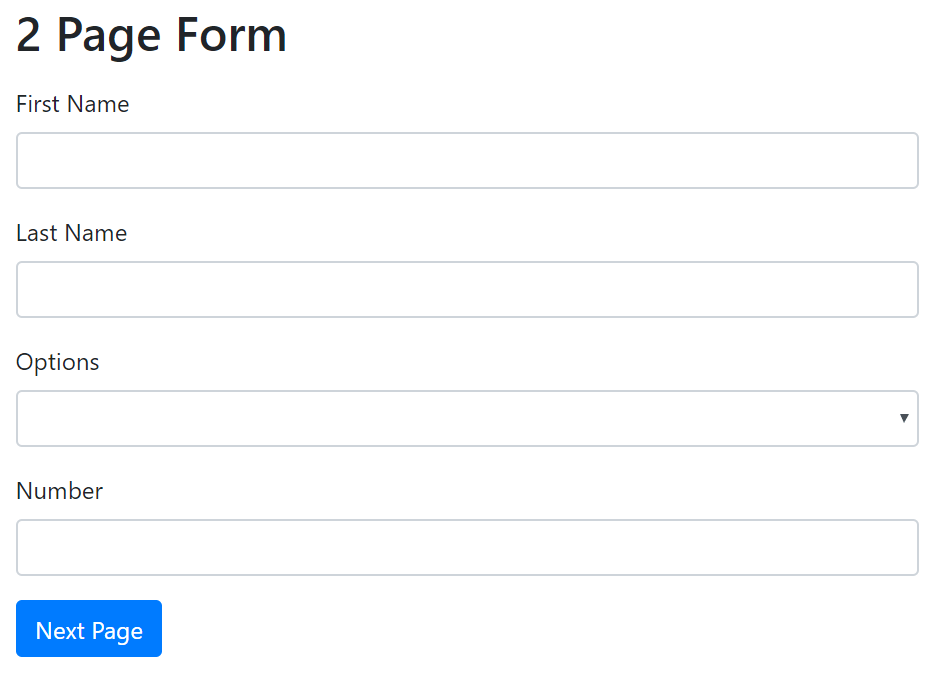 Page 1 of 2-page form without loading animation