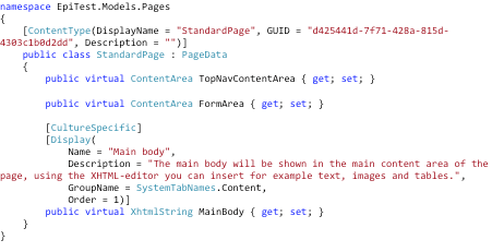 Section directive code snippet