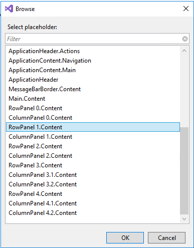 Placeholder selection window