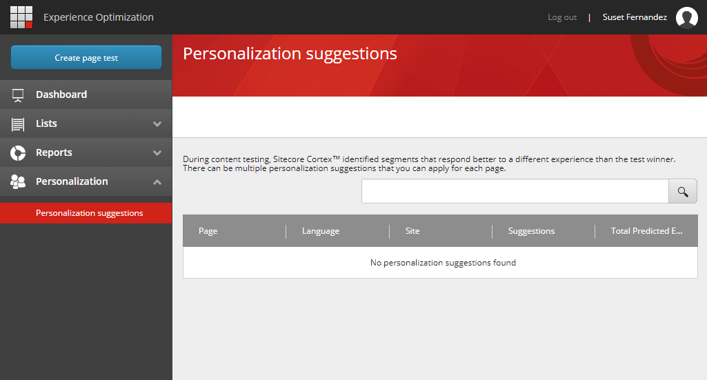Personalization suggestions powered by Sitecore Cortex™