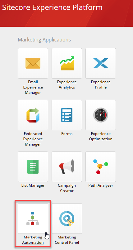 Marketing Automation link on Sitecore's Dashboard