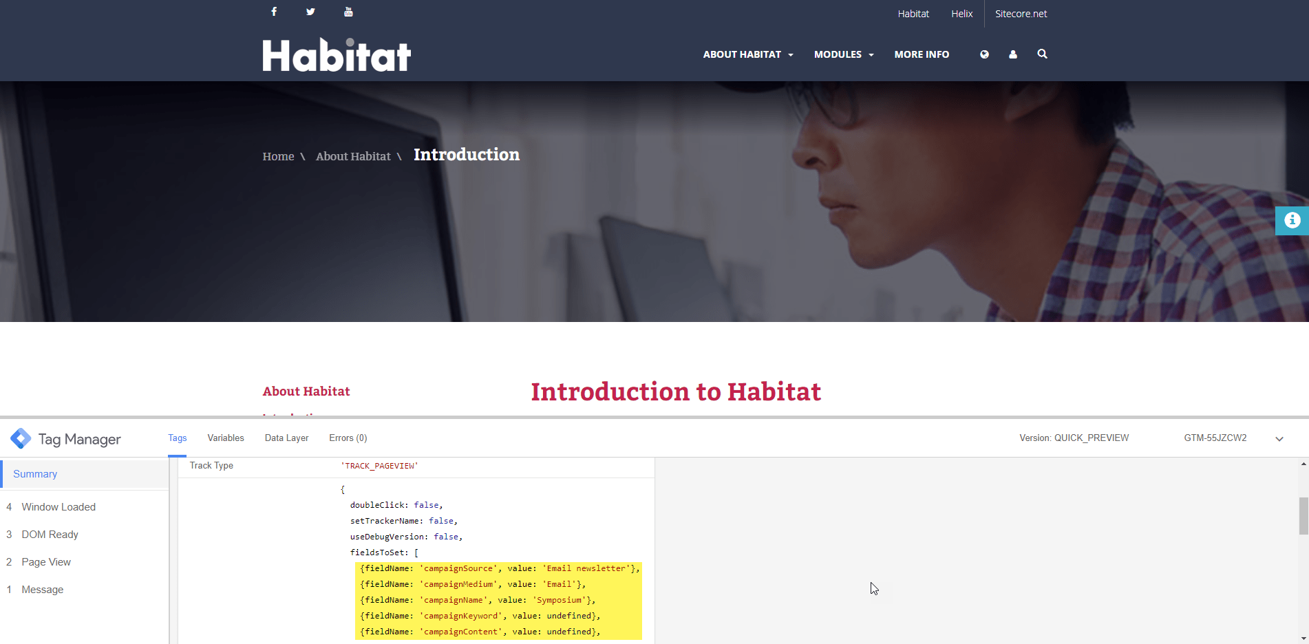 Web page code inspect