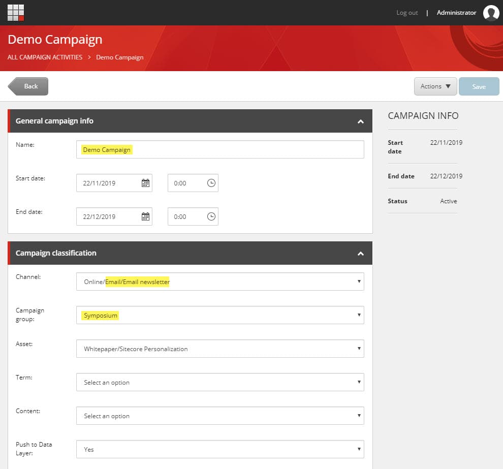 Sitecore campaign activity
