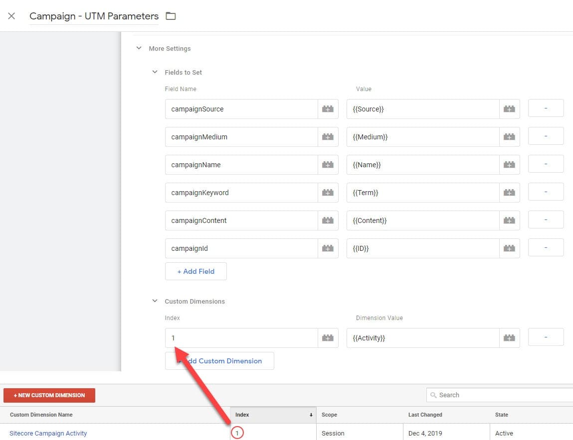 GA settings variable configuration for custom dimensions