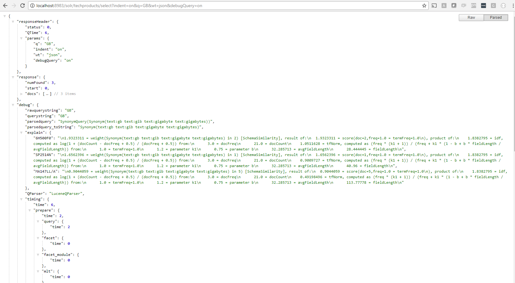 Turn on debugQuery in Solr default scoring algorithm