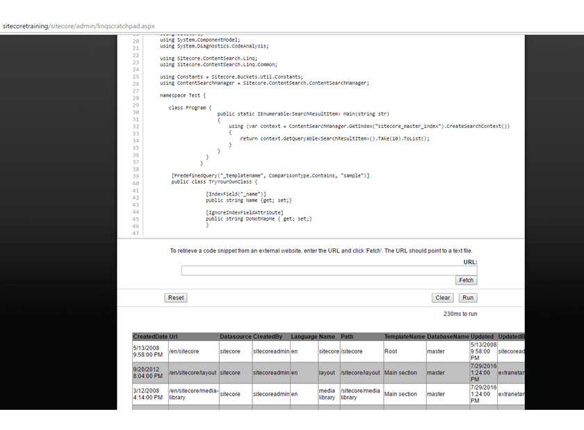 Sitecore search screenshot