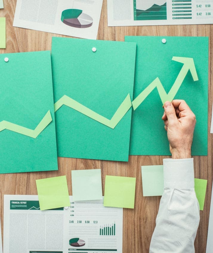 An upward graph representing improvements made to marketing capabilities