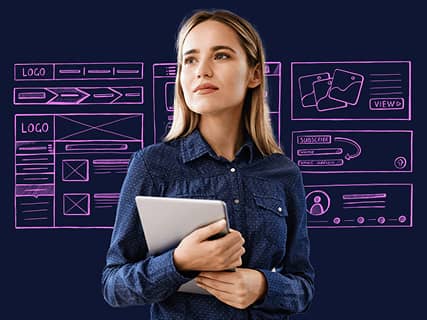 Woman UI/UX Designer with wireframe
